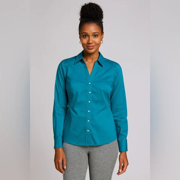 New York & Company Teal Button-Down Blouse Size Medium NWT - Picture 2 of 4